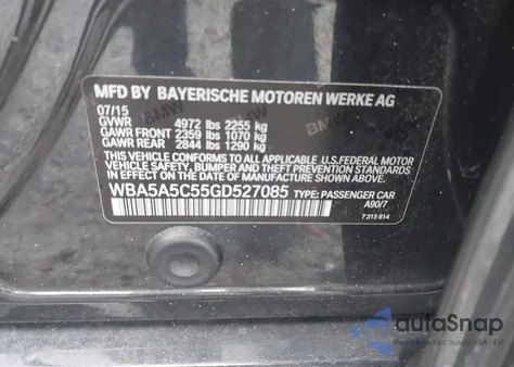 2016 BMW 528I from USA, damaged, VIN WBA5A5C55GD527085